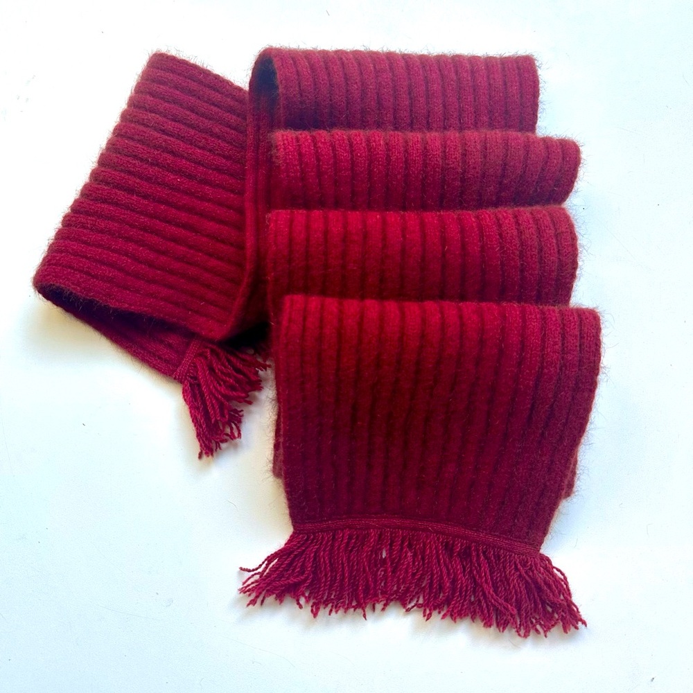 Possum & Merino New Zealand Elegant Red Ribbed Scarf, 7”x67”